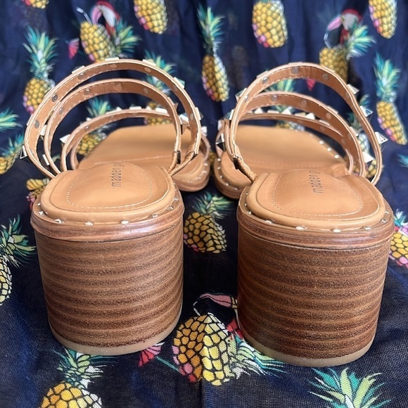 Brand New Madden Girl Roamm Block Heeled Dress Sandals Tan w/ Silver Tone Studs - Picture 8 of 14